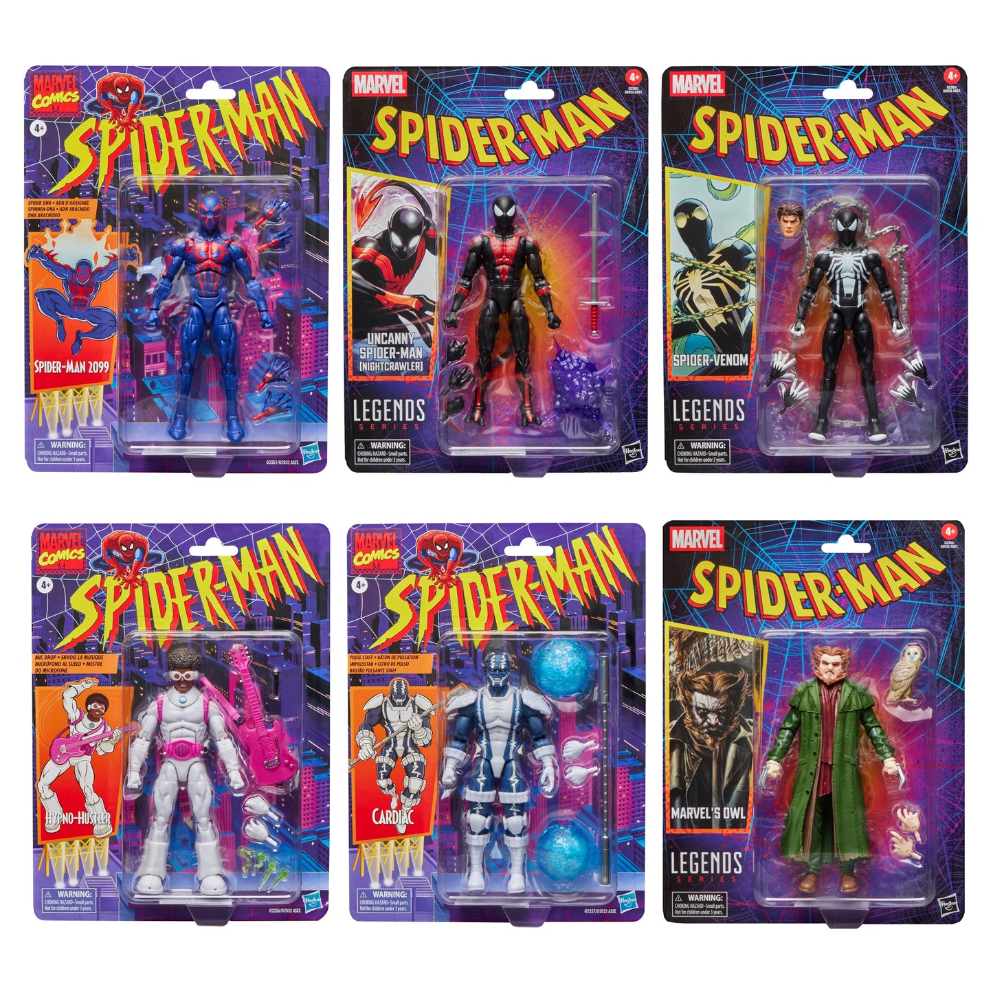 Marvel Legends Retro Spider-Man Wave 1 (Cardiac/Spider-Man 2099/Owl/Hypno-Hustler/Uncanny Spider-Man (Nightcrawler)/Spider-Venom)